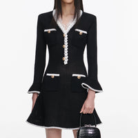 Mini-robe en maille noire avec bordure en dentelle Self-Portrait