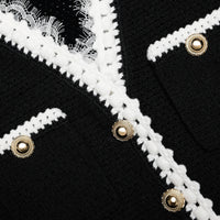 Mini-robe en maille noire avec bordure en dentelle Self-Portrait