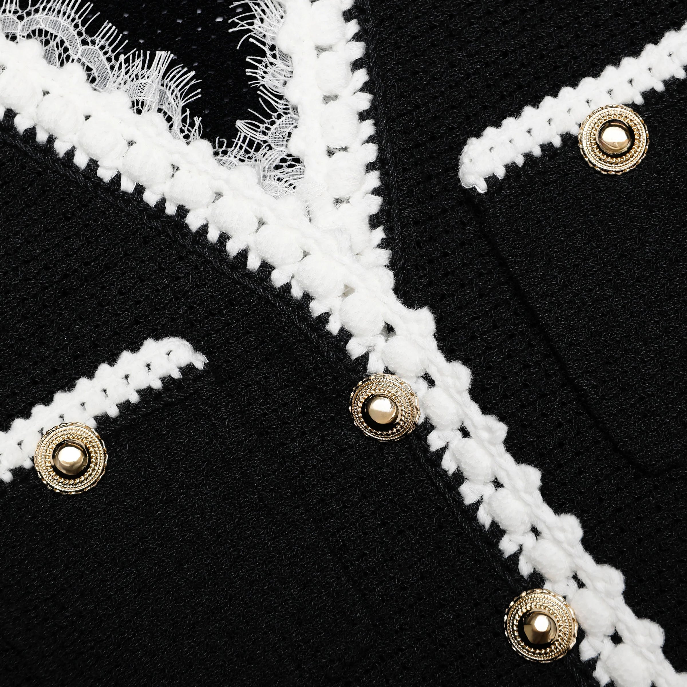 Mini-robe en maille noire avec bordure en dentelle Self-Portrait
