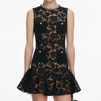 Mini-robe noire en dentelle avec cristaux Self-Portrait