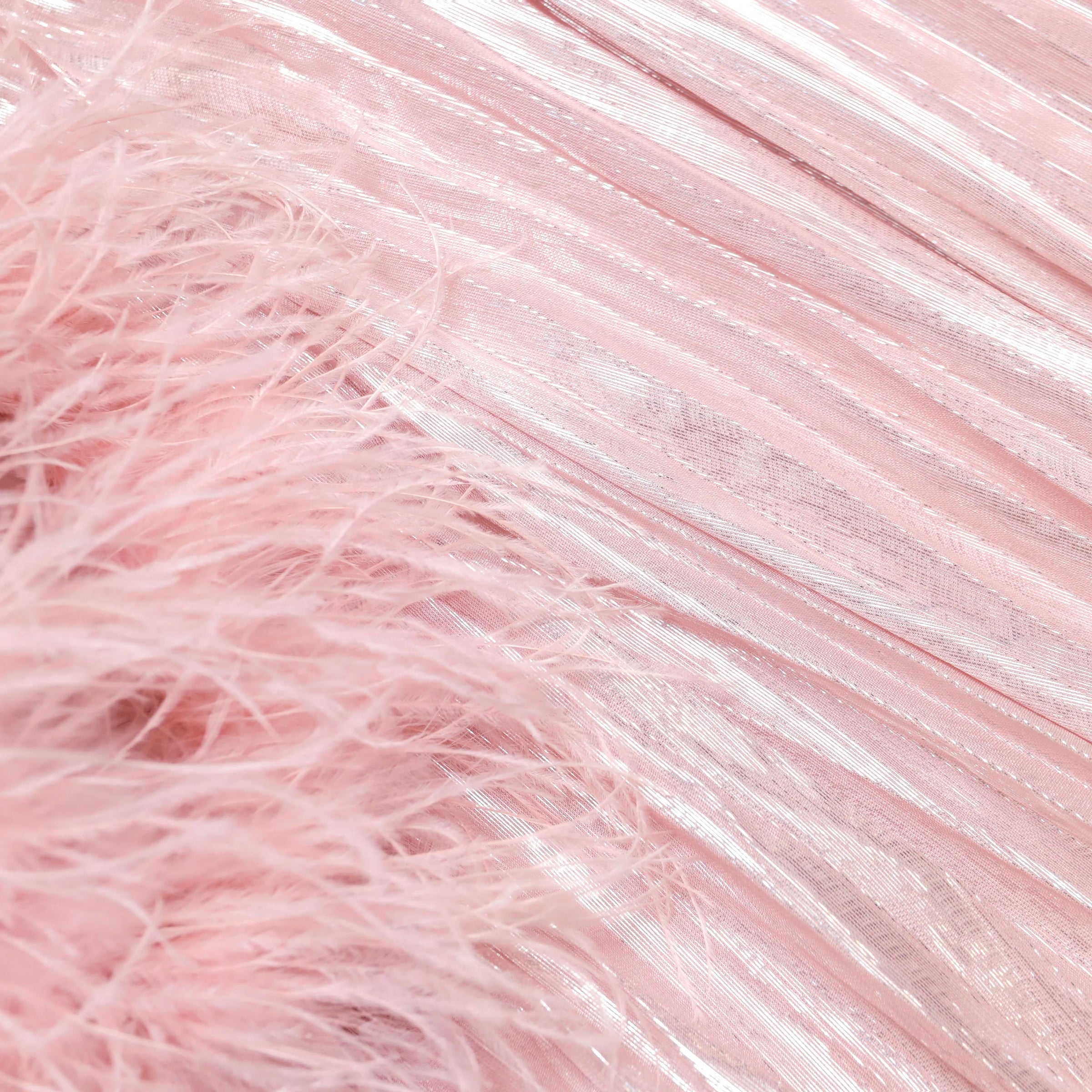 Robe midi en chiffon métallique rose à plumes Self-Portrait