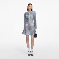 Self-Portrait Blue Check Knit Mini Skirt