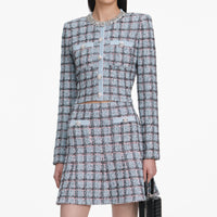 Self-Portrait Blue Check Knit Mini Skirt