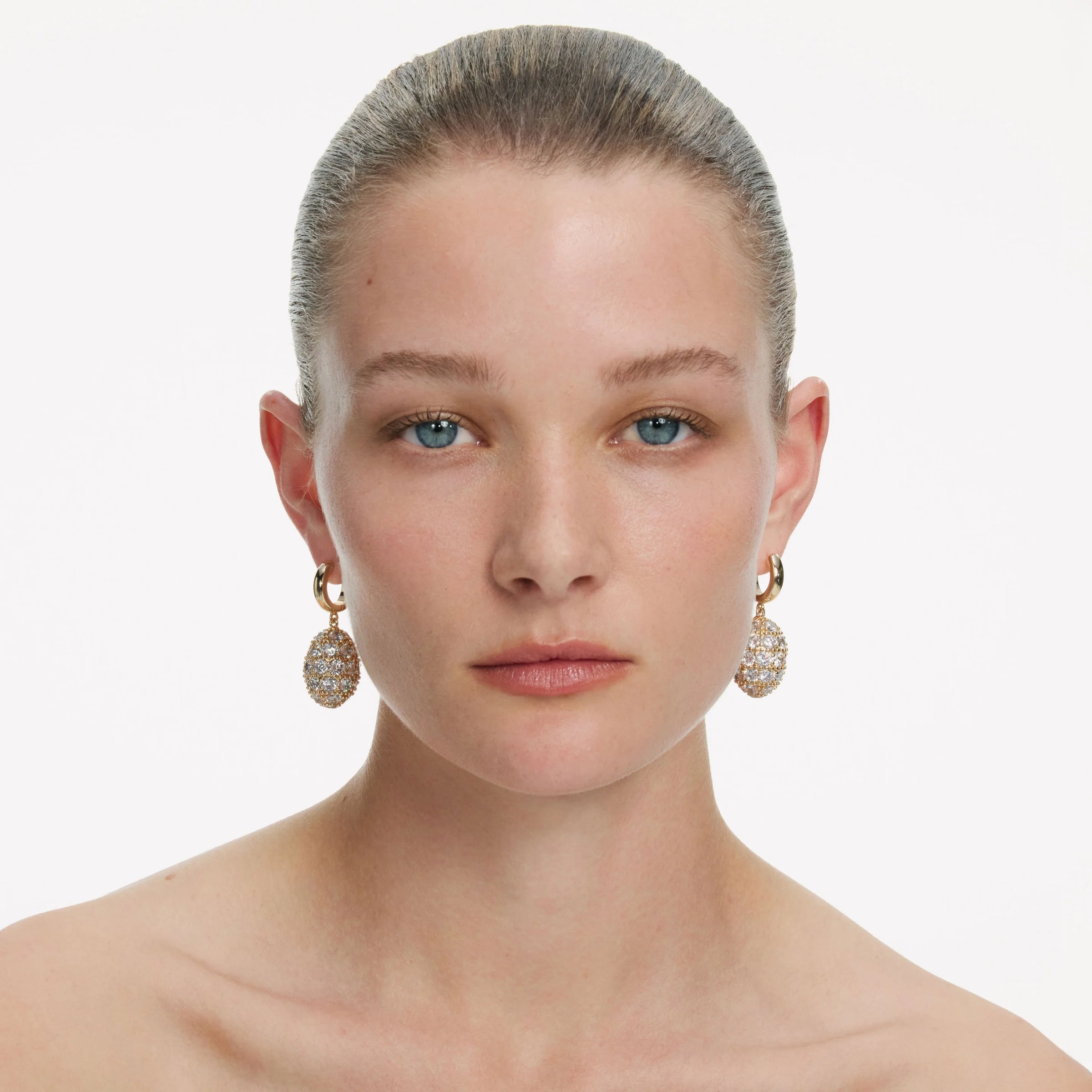 Boucles d’oreilles créoles or avec cristaux Self-Portrait or
