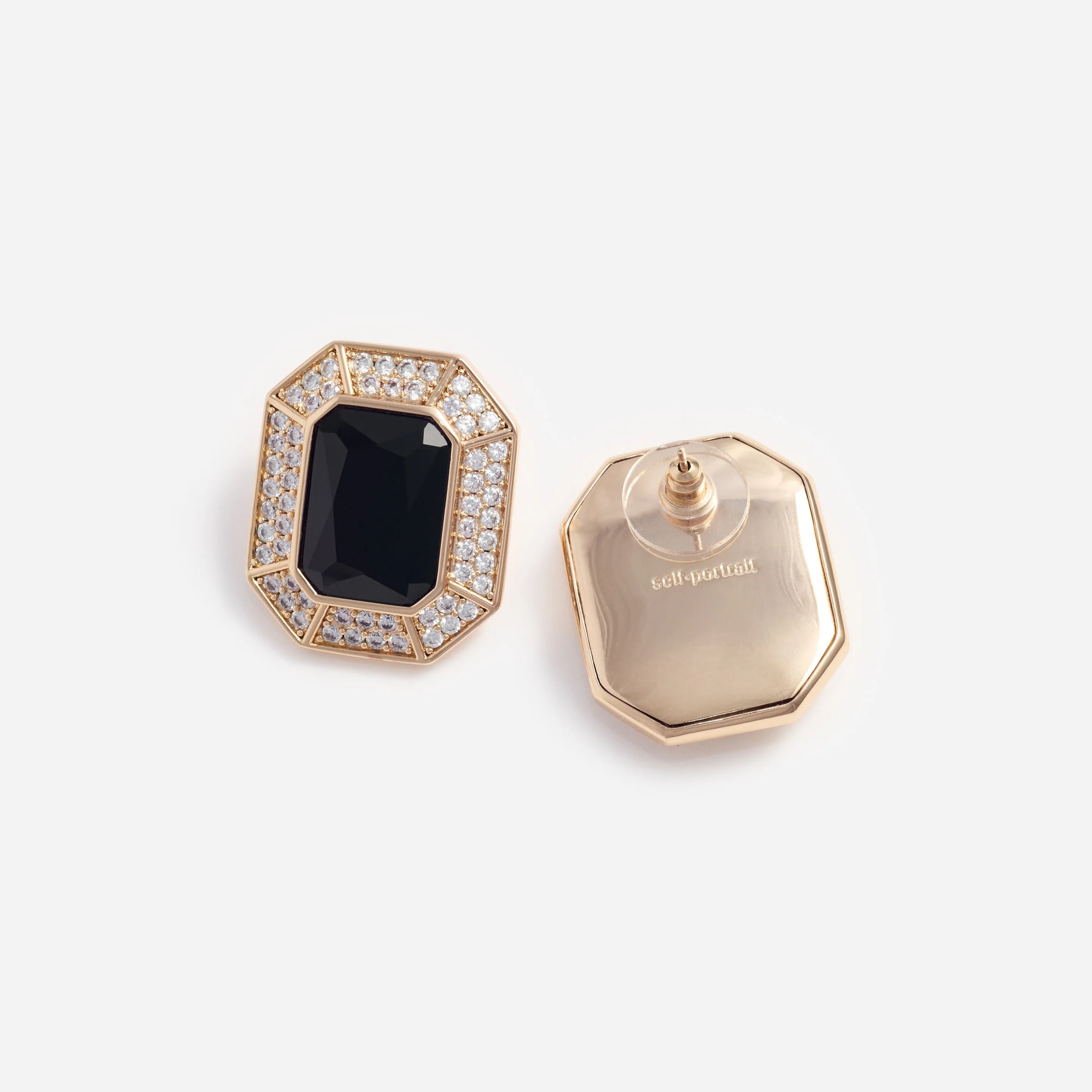 Self-Portrait Black Crystal Encrusted Earrings Black