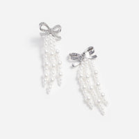 Self-Portrait Bow Pearl Waterfall Earrings Pearl