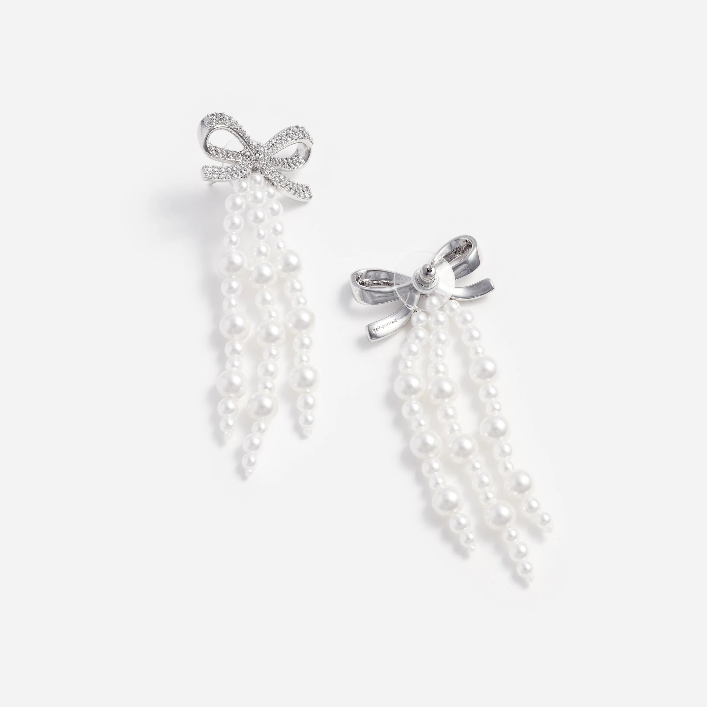 Self-Portrait Bow Pearl Waterfall Earrings Pearl