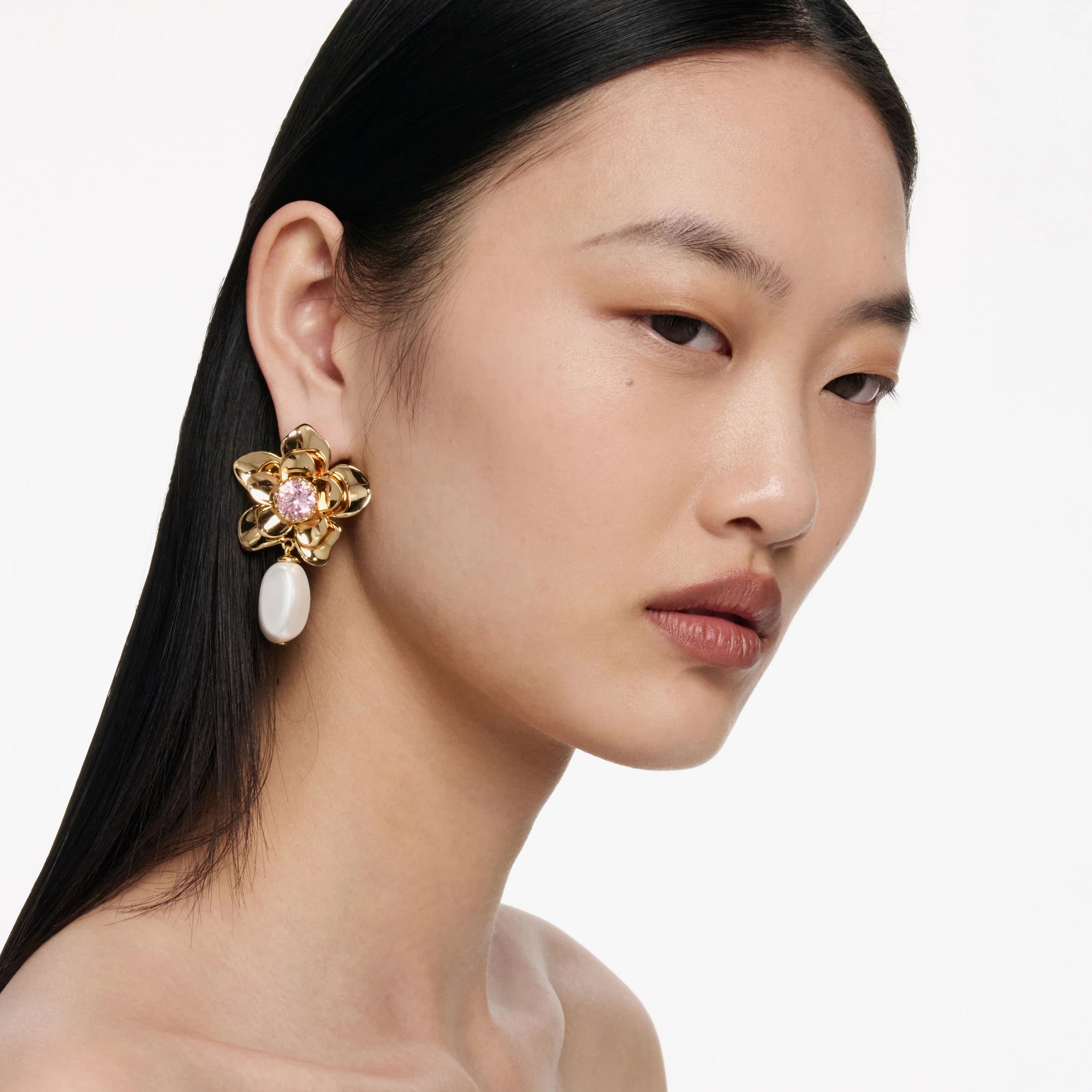 Self-Portrait Gold Flower Pink Crystal Earrings Gold
