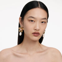 Self-Portrait Gold Flower Pink Crystal Earrings Gold