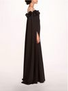 Marchesa Notte Off the Shoulder Cape Gown with Flower Appliques