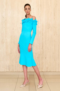 Greta Constantine Sabetta Asymmetrical Neckline Fitted Dress