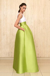 Greta Constantine Ilkool V-Neck Gown with Tuck Detailing