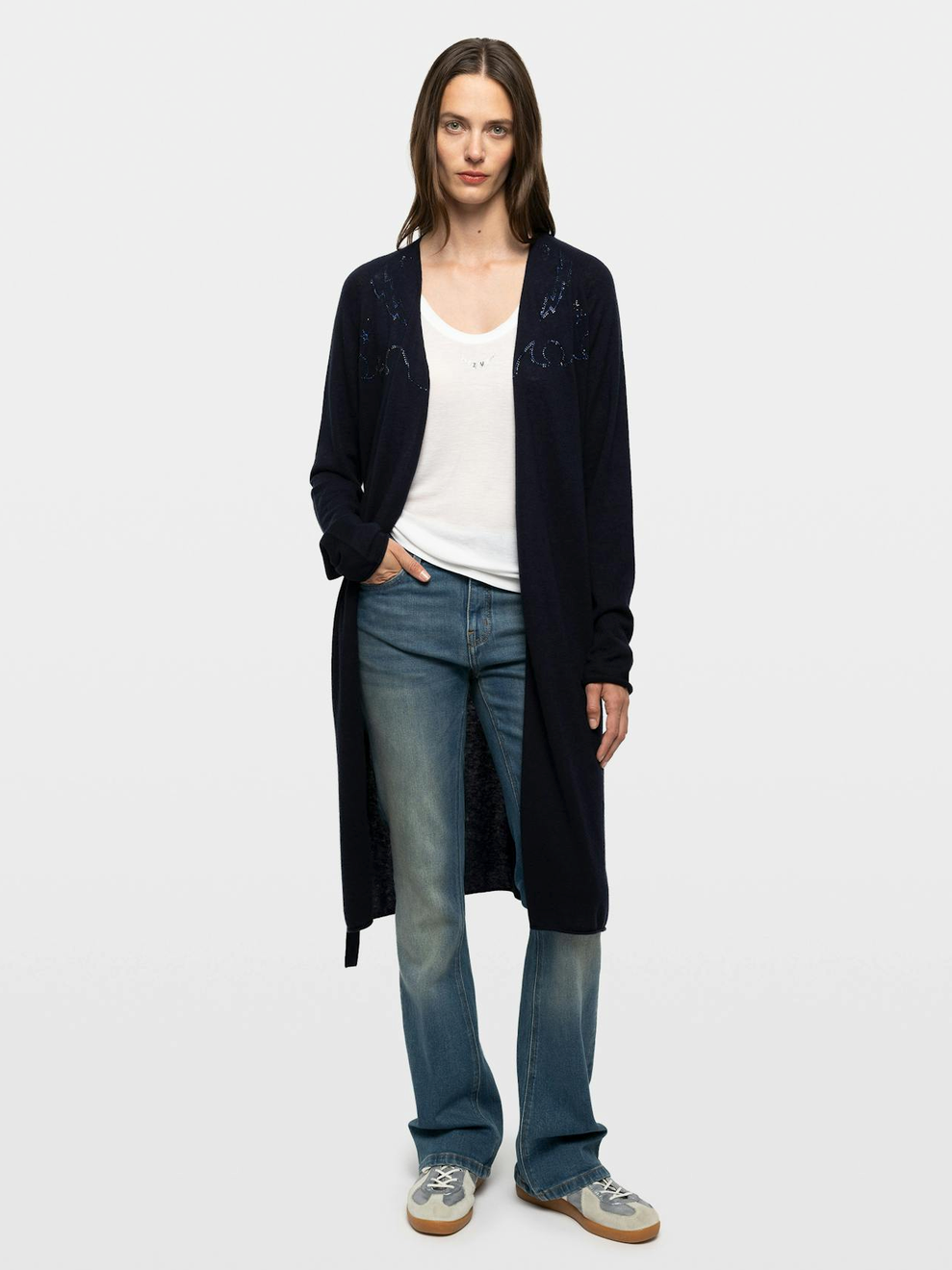 Zadig & Voltaire Daffyz Long Cashmere Cardigan With Rhinestones - Encre