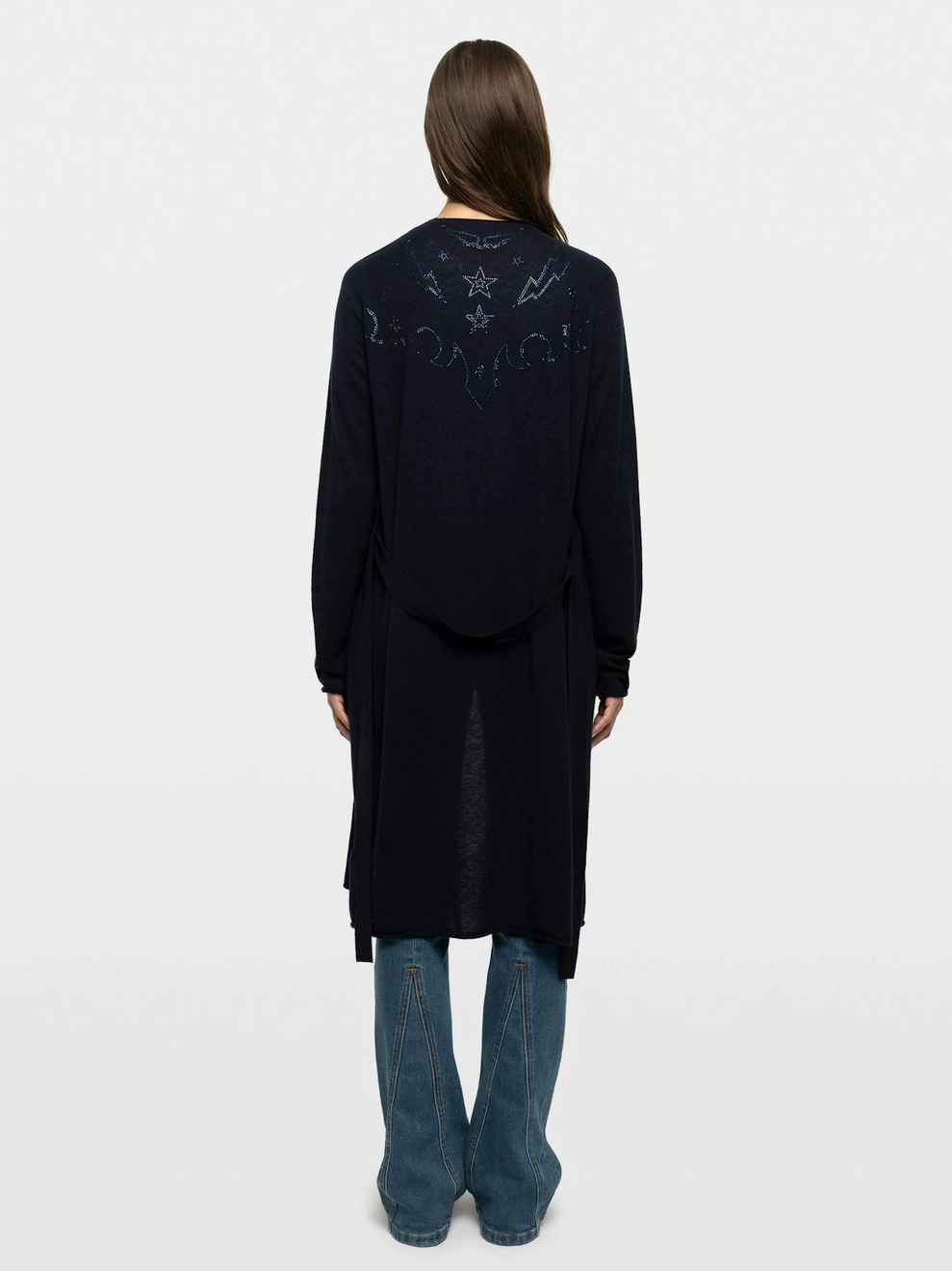 Zadig & Voltaire Daffyz Long Cashmere Cardigan With Rhinestones - Encre