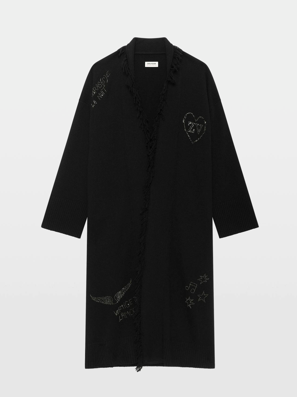Zadig & Voltaire Daffyz Long Cashmere Cardigan With Rhinestones - Encre