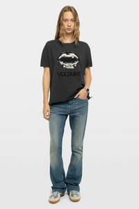 Zadig & Voltaire Tommer Cotton Print T-Shirt With Rhinestones - Carbone