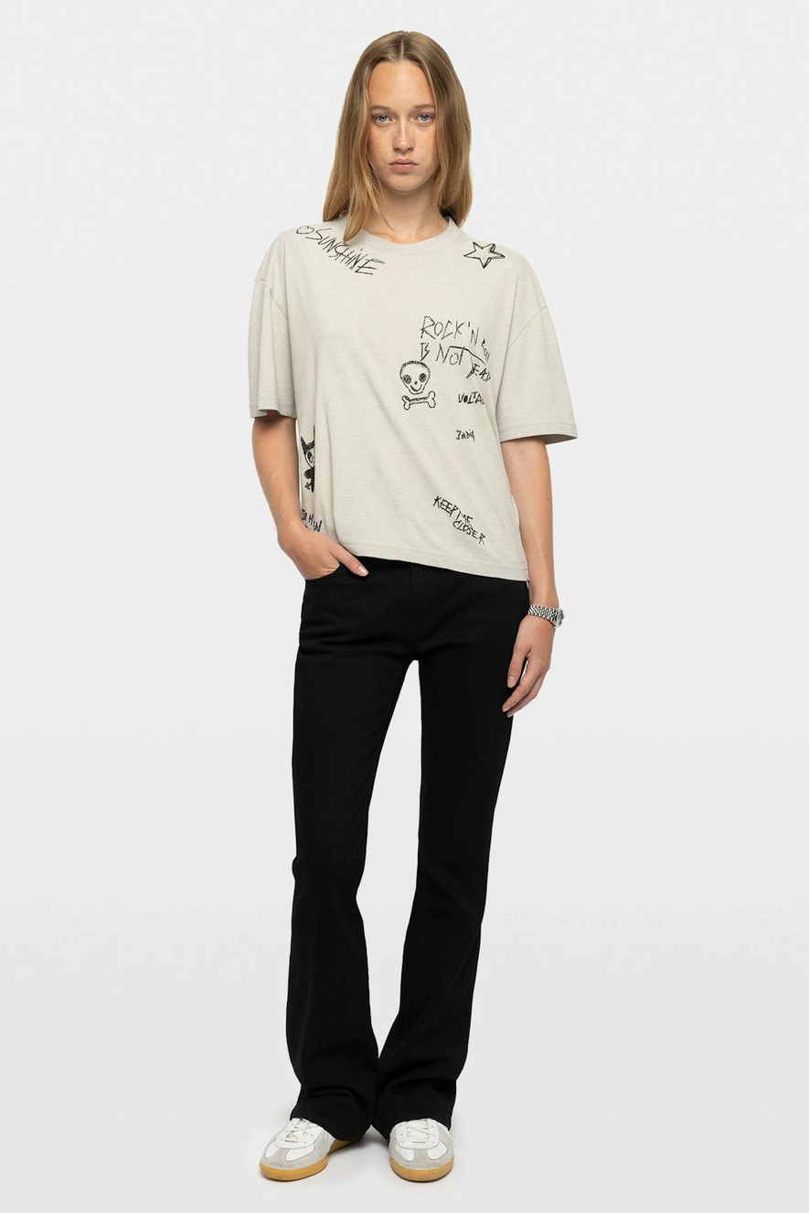 Zadig & Voltaire JWTS02917 Taida PCL Multi Happy ZV Strass Tee Gris Chine Clair