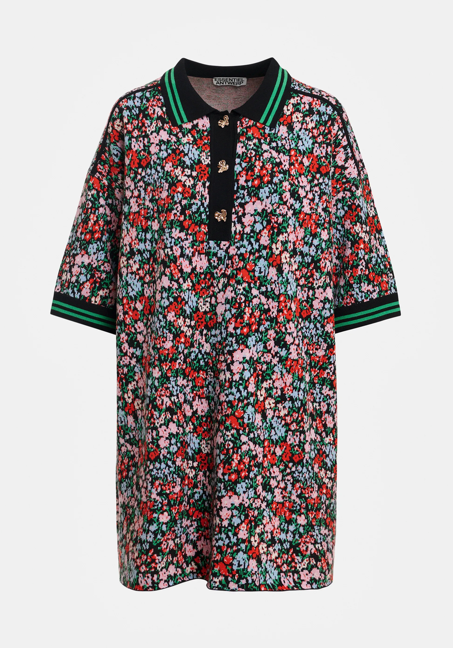 Essentiel Antwerp Kartos Floral-Print Polo with Bow Buttons Flower Multi