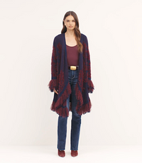 L'Agence Naiad Jacquard Fringe Cardigan Midnight/Burgundy Jacquard