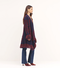 L'Agence Naiad Jacquard Fringe Cardigan Midnight/Burgundy Jacquard