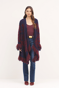 L'Agence Naiad Jacquard Fringe Cardigan Midnight/Burgundy Jacquard