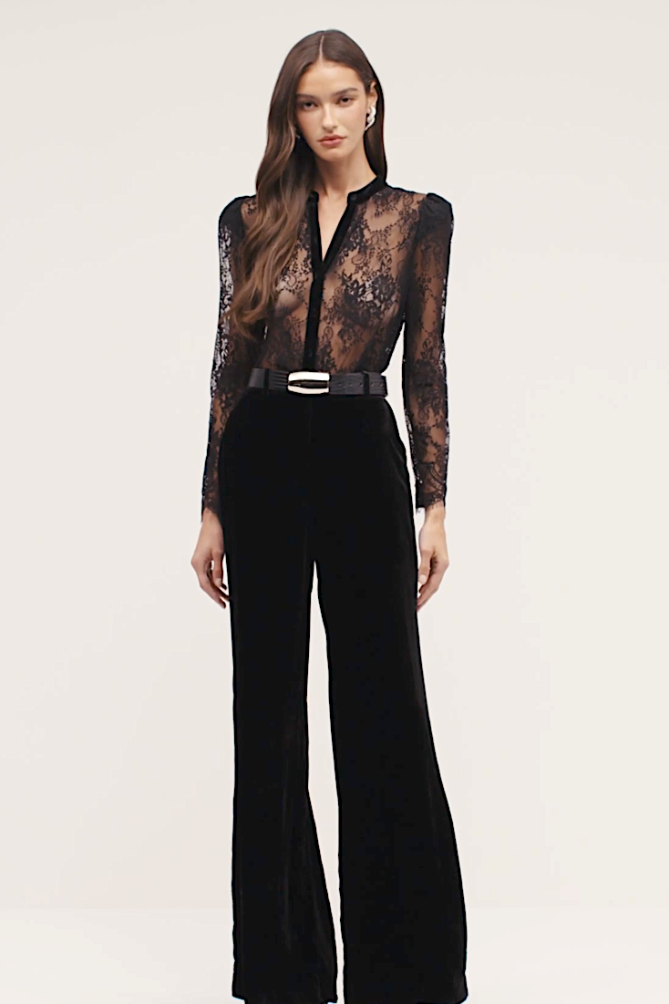 L'Agence Dorothea Velvet Collarless Blouse Black