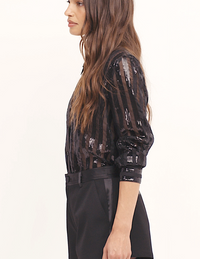 L'Agence Dyana Long-Sleeve Sequin Blouse Black