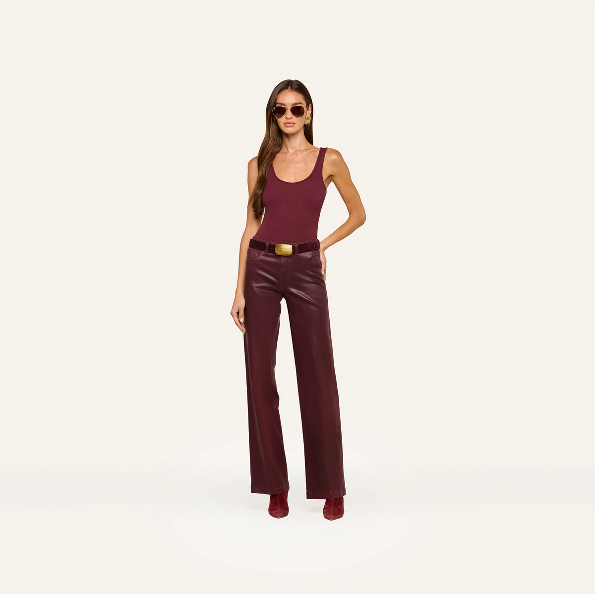 L'Agence Nica Scoop-Neck Tank Bodysuit Deep Sangria