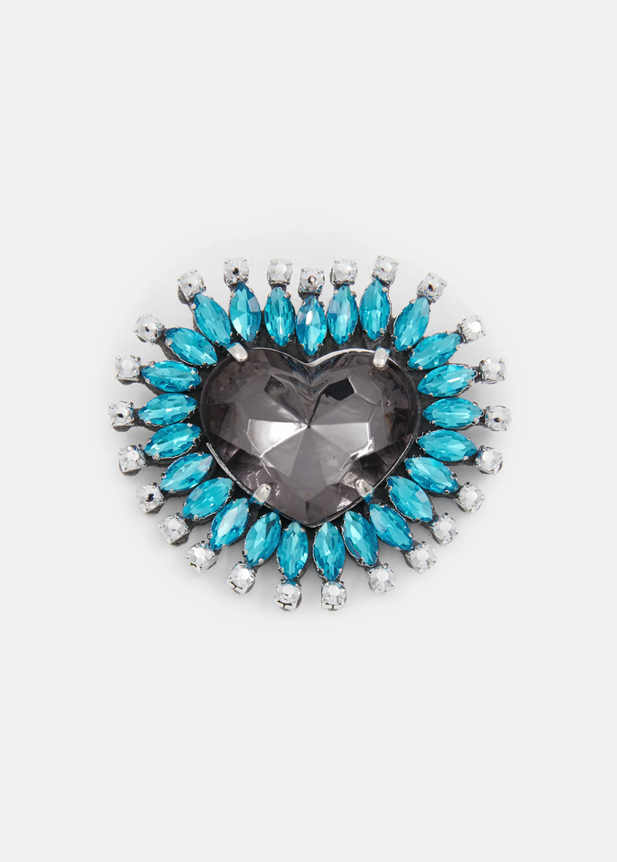 Essentiel Steel Pulse Heart Brooch Blue/Grey