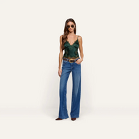 L’Agence 40768CLW-FTGN Camisole Kimber avec empiècement en dentelle vert forêt