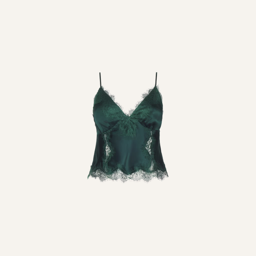 L’Agence 40768CLW-FTGN Camisole Kimber avec empiècement en dentelle vert forêt