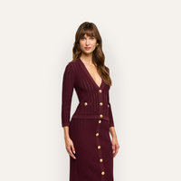 L’Agence 80003NXC2-DEPG Cardigan court pointelle Irvin porto foncé/or