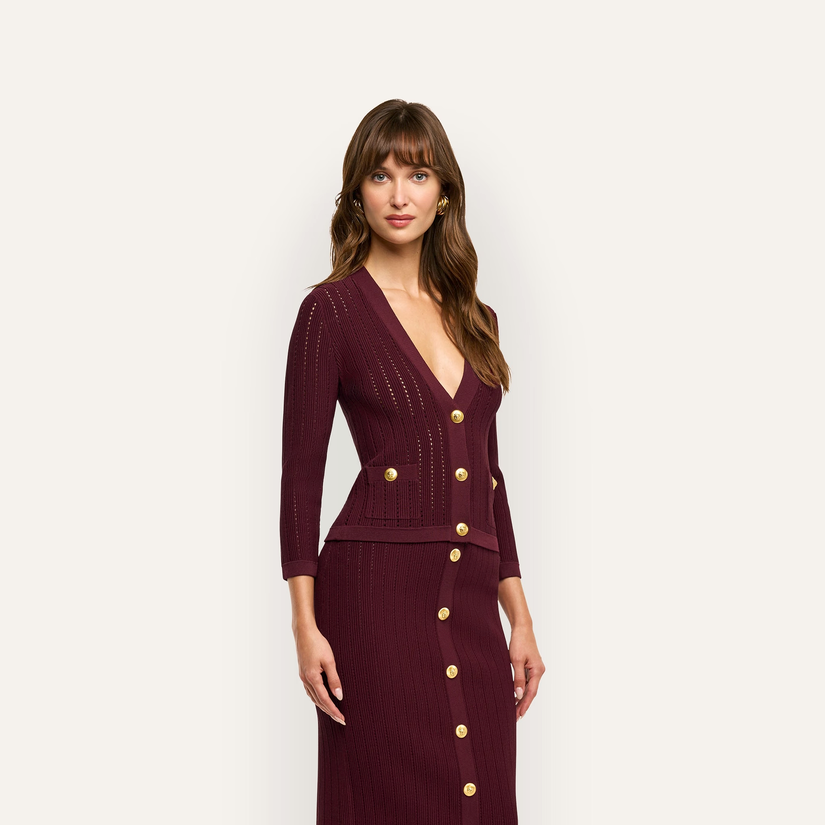 L’Agence 80003NXC2-DEPG Cardigan court pointelle Irvin porto foncé/or