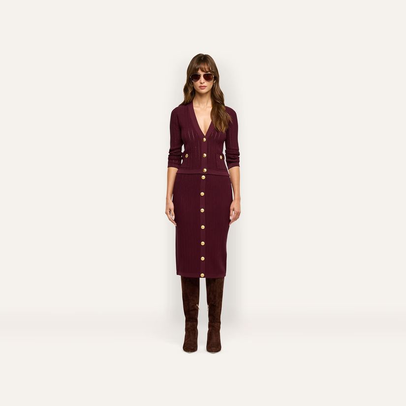 L’Agence 80003NXC2-DEPG Cardigan court pointelle Irvin porto foncé/or