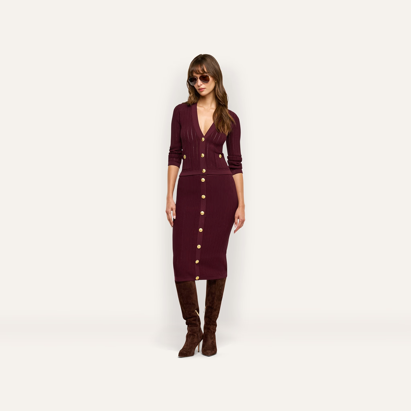 L’Agence 80003NXC2-DEPG Cardigan court pointelle Irvin porto foncé/or
