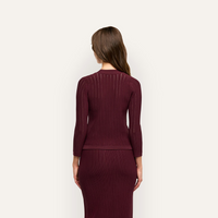 L’Agence 80003NXC2-DEPG Cardigan court pointelle Irvin porto foncé/or