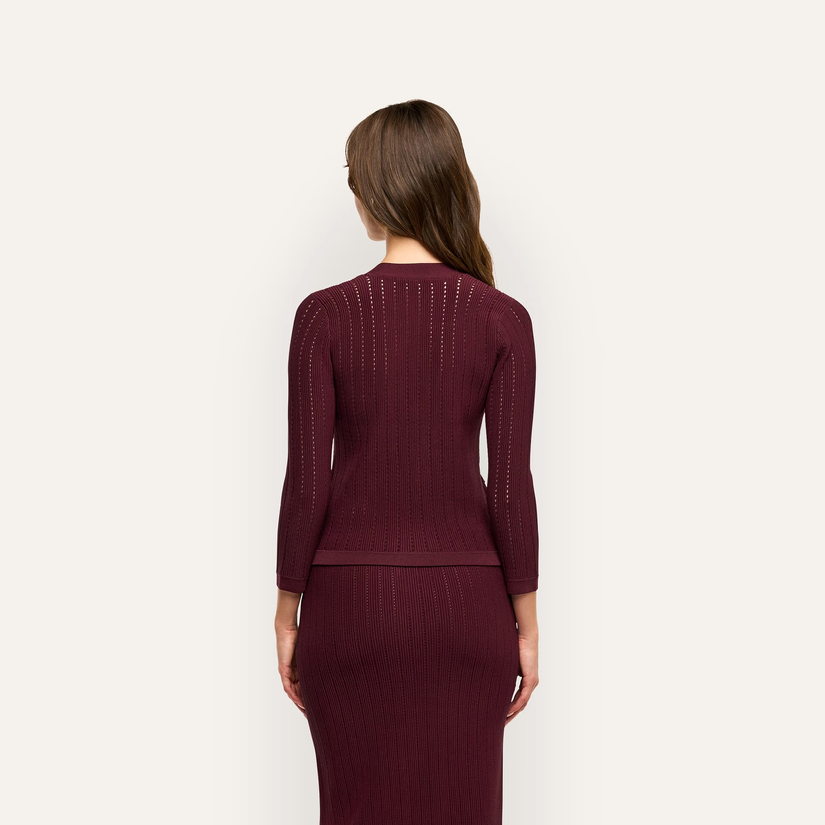 L’Agence 80003NXC2-DEPG Cardigan court pointelle Irvin porto foncé/or