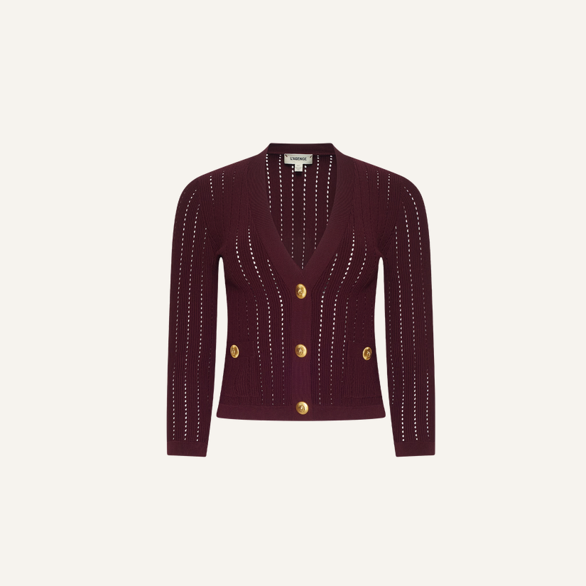 L’Agence 80003NXC2-DEPG Cardigan court pointelle Irvin porto foncé/or