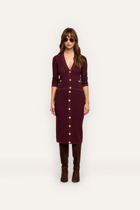 L’Agence 80004NXC2-DEPG Jupe en maille pointelle Melania porto foncé/or