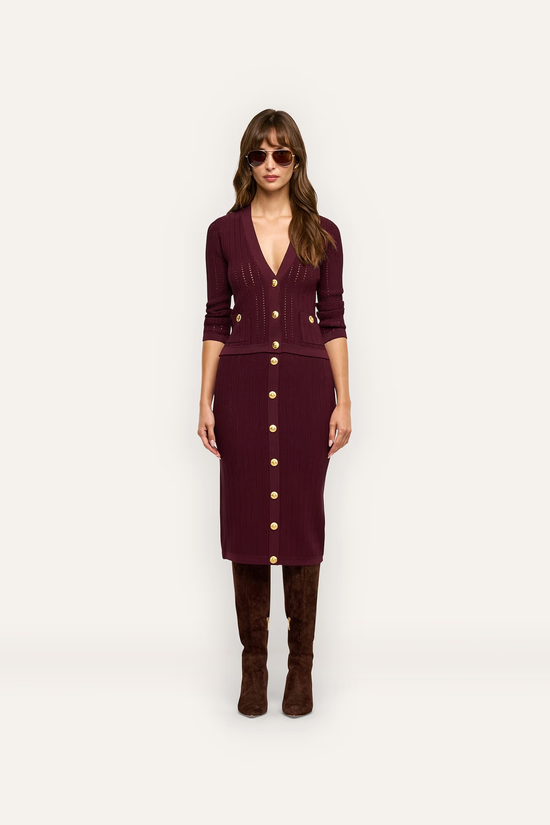 L’Agence 80004NXC2-DEPG Jupe en maille pointelle Melania porto foncé/or