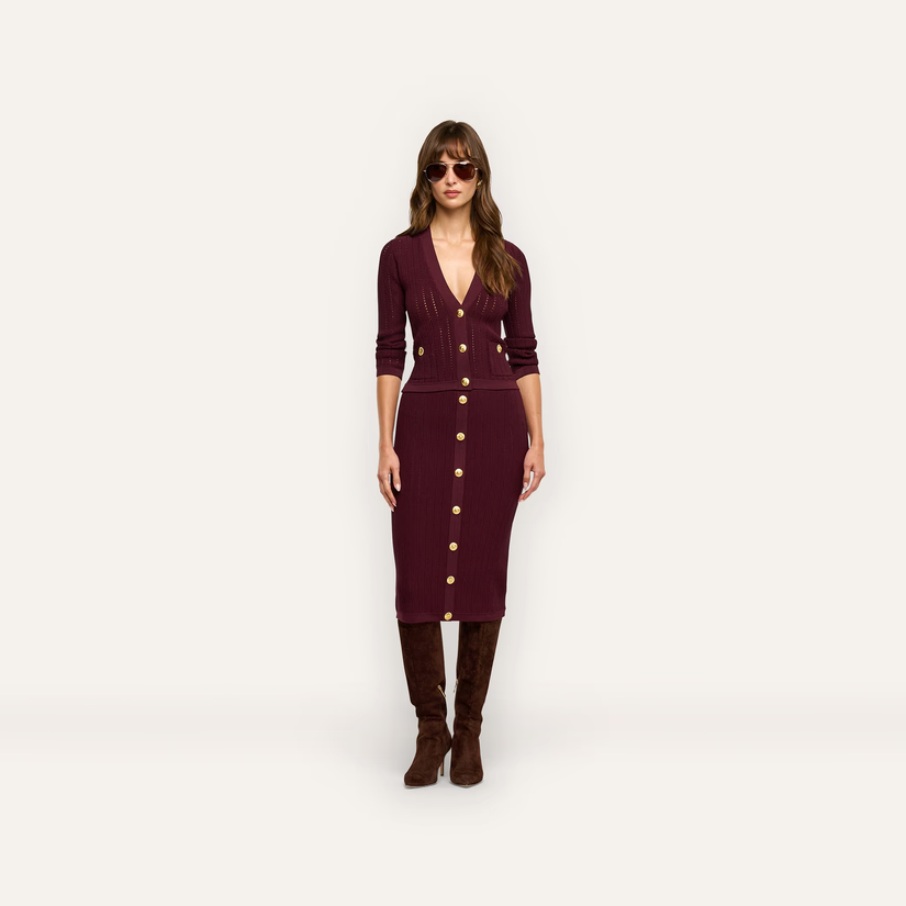 L’Agence 80004NXC2-DEPG Jupe en maille pointelle Melania porto foncé/or