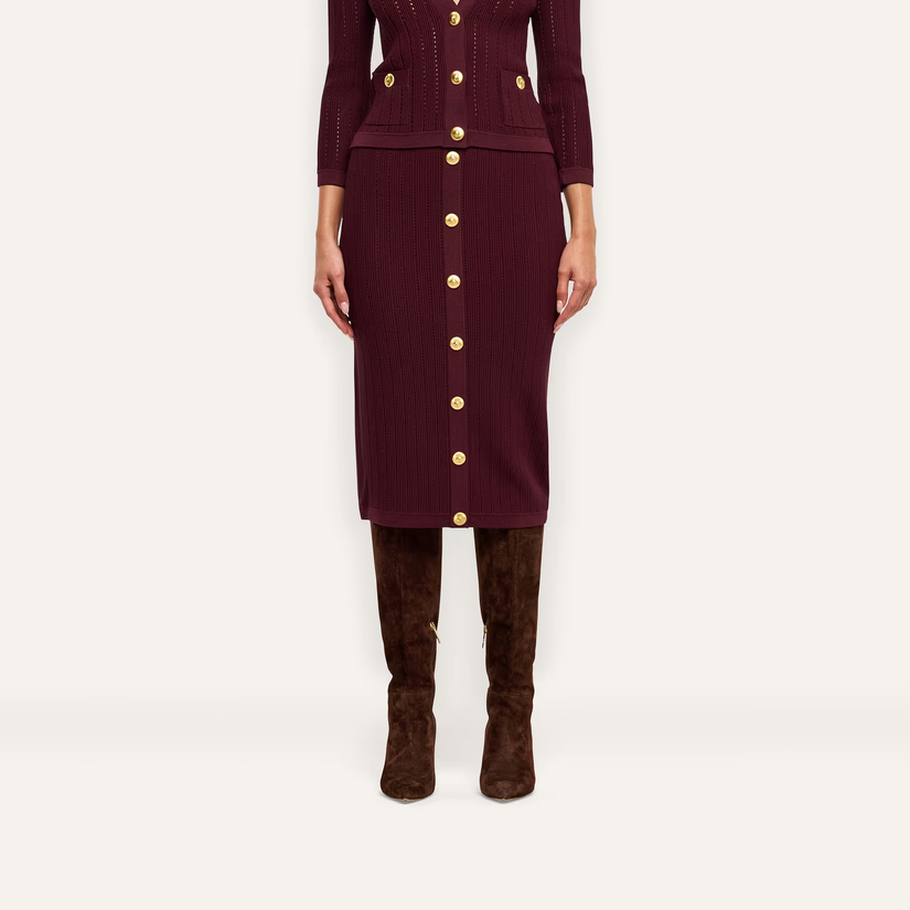 L’Agence 80004NXC2-DEPG Jupe en maille pointelle Melania porto foncé/or