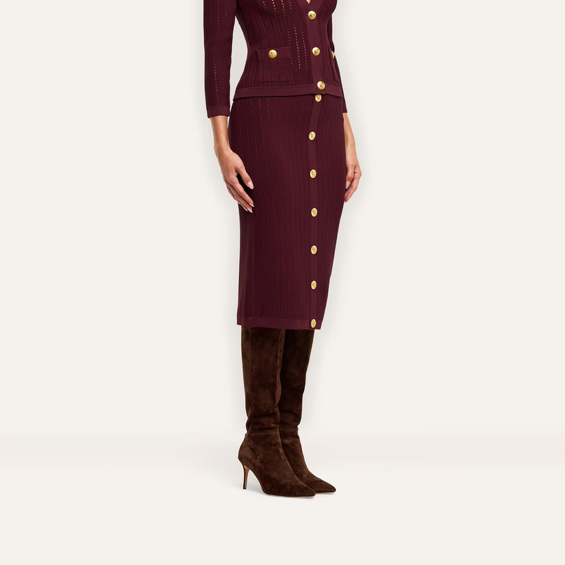 L’Agence 80004NXC2-DEPG Jupe en maille pointelle Melania porto foncé/or