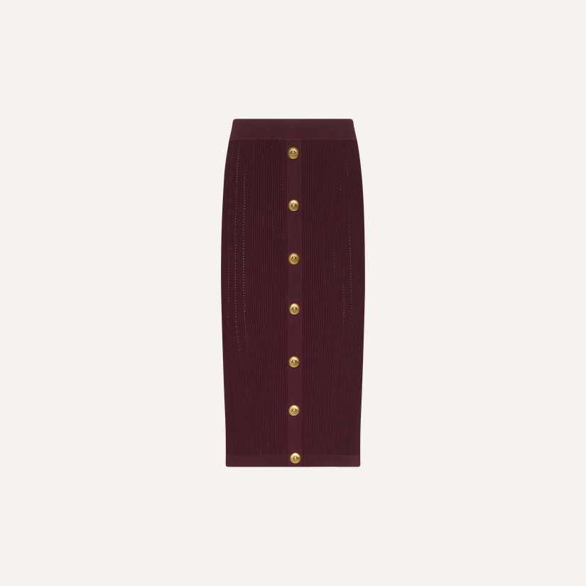 L’Agence 80004NXC2-DEPG Jupe en maille pointelle Melania porto foncé/or