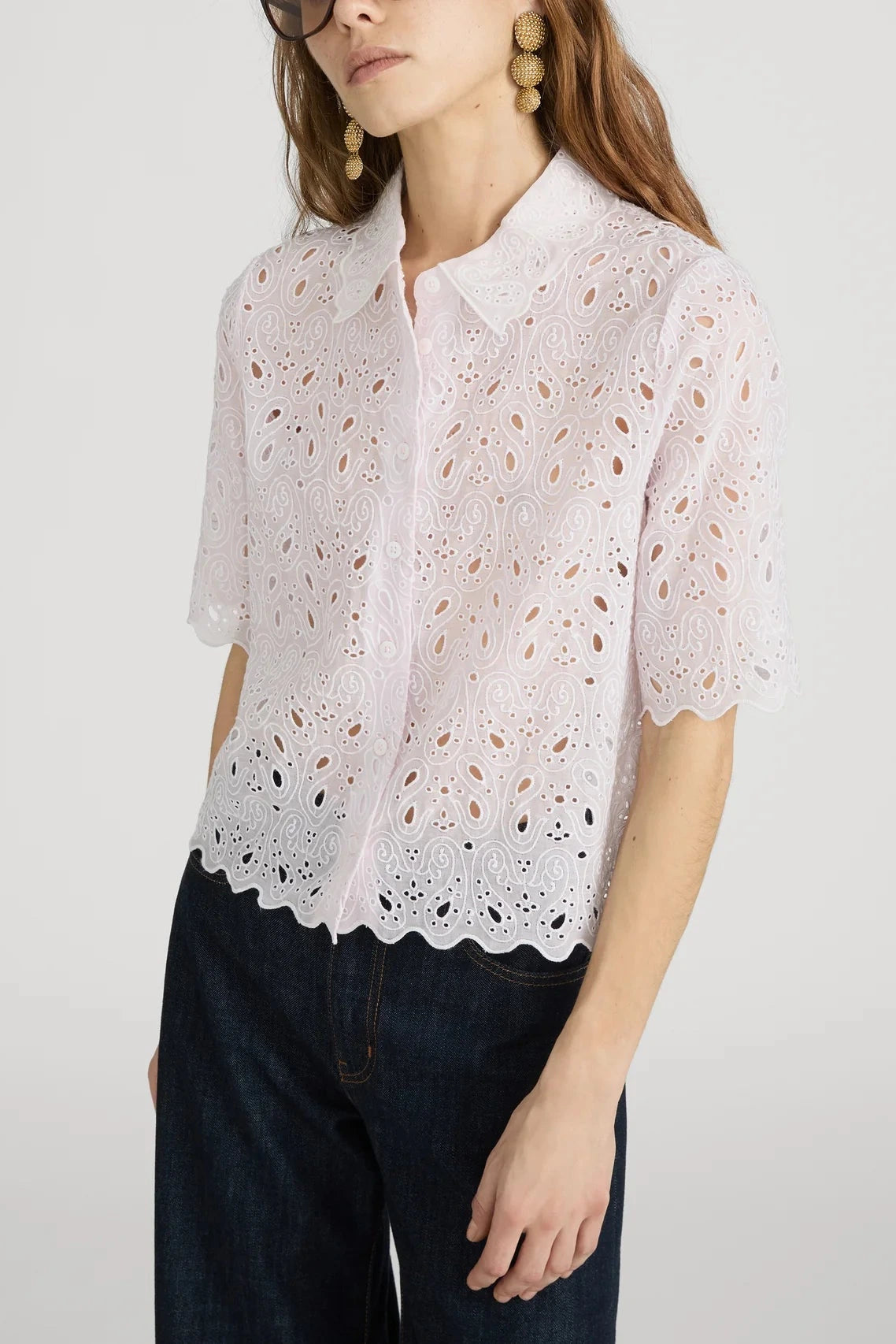 Frame The Paisley Eyelet Shirt Bubble Gum