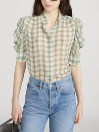 Frame  The Gillian Top Jade Green Plaid