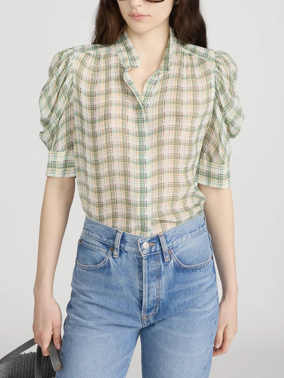 Frame  The Gillian Top Jade Green Plaid