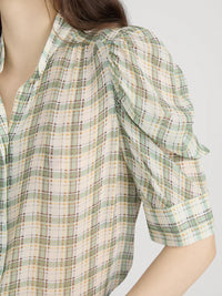 Frame  The Gillian Top Jade Green Plaid