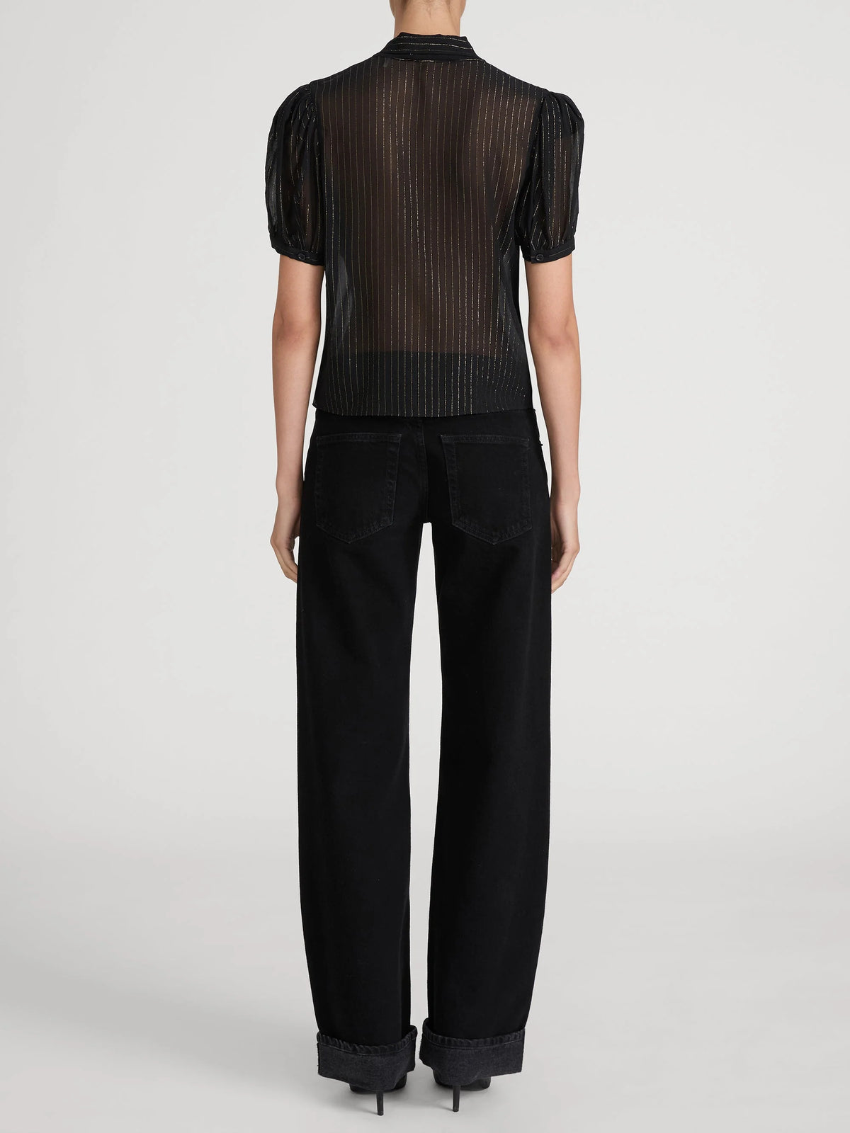Frame The Lurex Sonnet Blouse Black Stripe