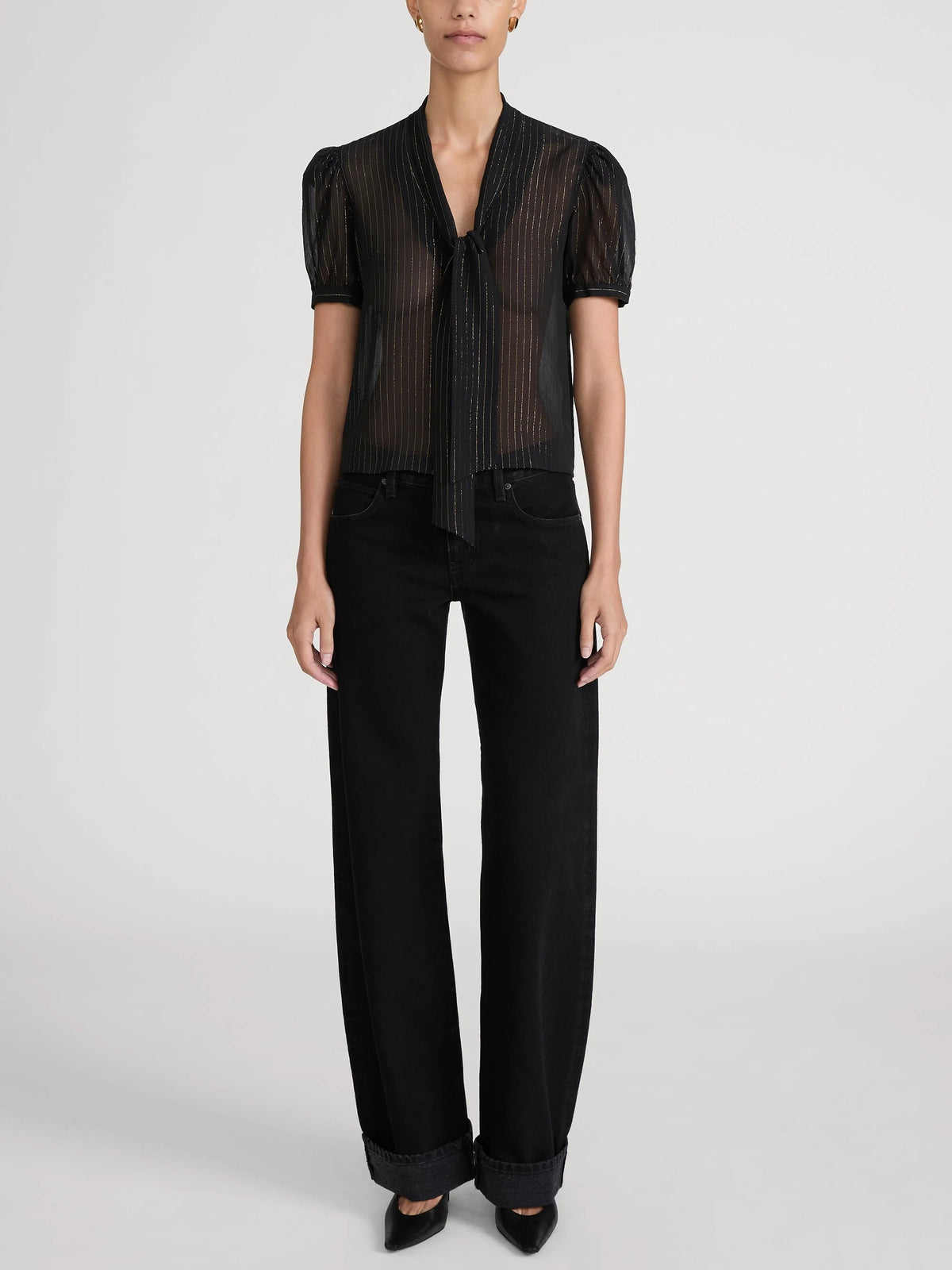 Frame The Lurex Sonnet Blouse Black Stripe